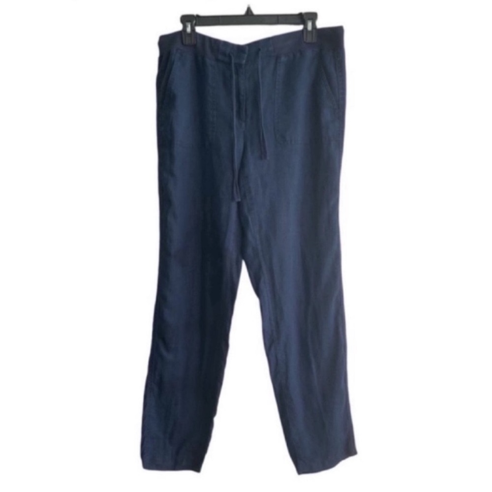Lou & Grey Linen Ankle Pants Flat Front Blue Size M